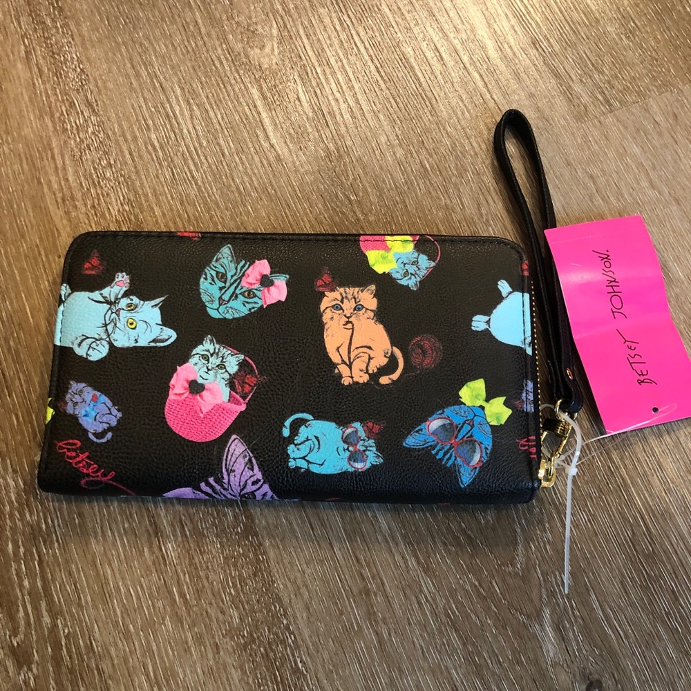 NWT Betsey Johnson Cat Wallet Black w Pink Interior